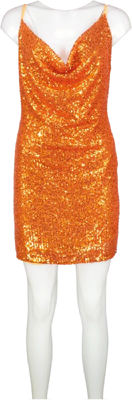 Aggi Orange Selena Sun. Sequin Mini Dress UK S Chic Halter Mini Dress