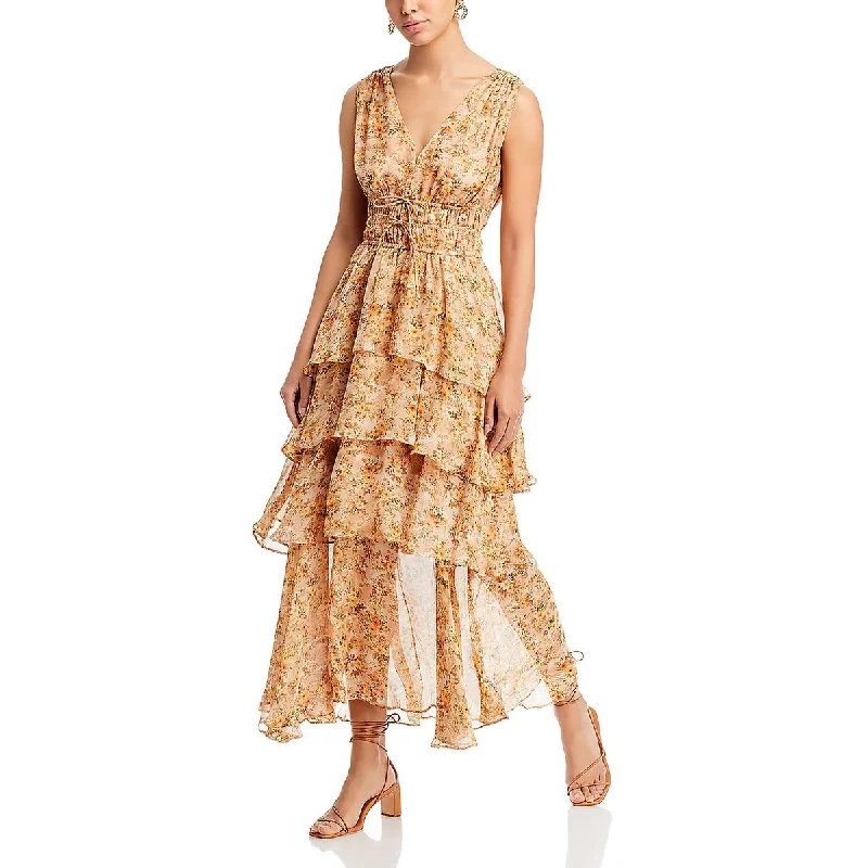 ASTR the Label Womens Kali Tiered Long Maxi Dress Fashionable Sheer Maxi Dress