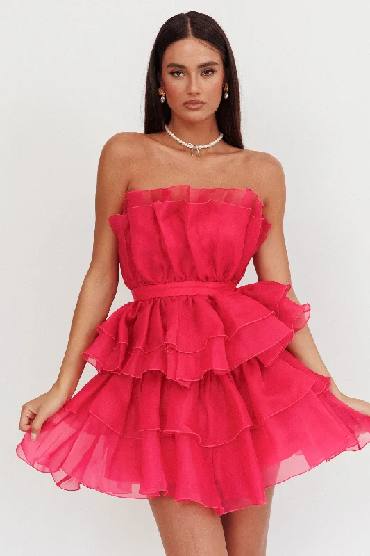 Bon Bon Tiered Chiffon Mini Dress Fuchsia Chic Bohemian Mini Dress