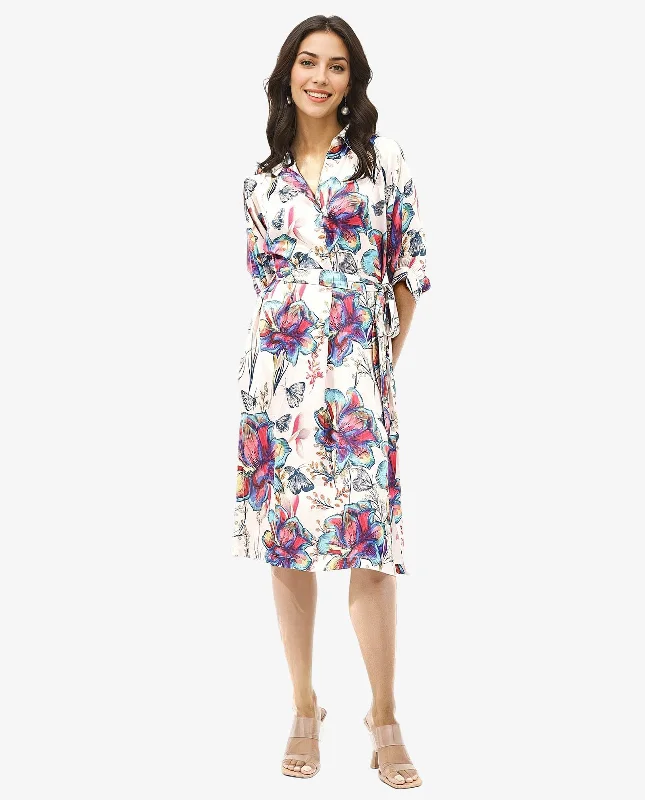 Rareism Women Borriso Multi Raglan Sleeves Regular Collar A-Line Floral Print Midi Dress Elegant V-Neck Midi Dress Rareism Women Borriso Multi Raglan Sleeves Regular Collar A-Line Floral Print Midi Dress Elegant V-Neck Midi Dress