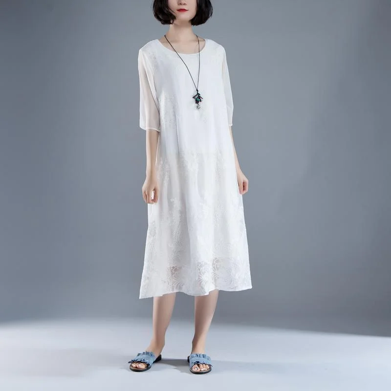 boutique maxi dresses Elegant Summer Flower Fake Two-piece Retro White Embroidery Dress Comfortable Cotton Maxi Dress boutique maxi dresses Elegant Summer Flower Fake Two-piece Retro White Embroidery Dress Comfortable Cotton Maxi Dress