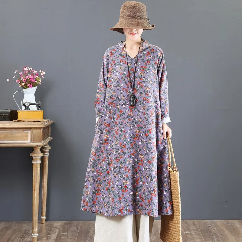 boutique purple prints cotton maxi dress oversized stand collar cotton clothing dress New loose waist autumn dress Classic Black Maxi Dress boutique purple prints cotton maxi dress oversized stand collar cotton clothing dress New loose waist autumn dress Classic Black Maxi Dress