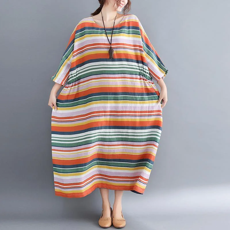 boutique rainbow striped long cotton blended dresses plus size o neck baggy dresses gown casual Three Quarter sleeve maxi dresses Chic Sleeveless Maxi Dress boutique rainbow striped long cotton blended dresses plus size o neck baggy dresses gown casual Three Quarter sleeve maxi dresses Chic Sleeveless Maxi Dress
