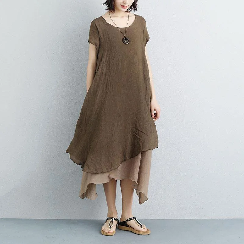 boutique summer maxi dress plus size False Two-piece Short Sleeve Coffee Plain Dress Elegant Floral Maxi Dress boutique summer maxi dress plus size False Two-piece Short Sleeve Coffee Plain Dress Elegant Floral Maxi Dress