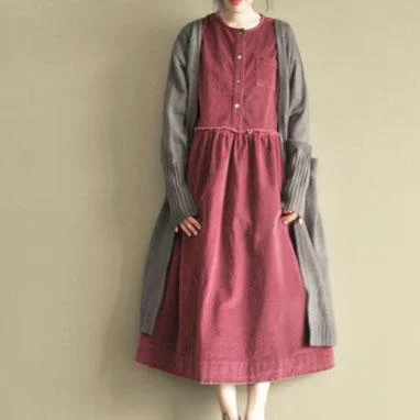 Burgundy corduroy casual maxi dress three quarter sleeve dress Stylish V-Neck Maxi Dress Burgundy corduroy casual maxi dress three quarter sleeve dress Stylish V-Neck Maxi Dress