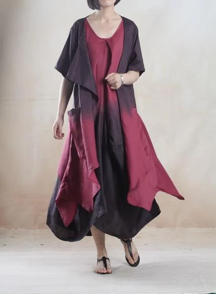Burgundy gradient Asymmetric linen sundress plus size long maxi dress Two pieces Elegant Lace-Up Maxi Dress Burgundy gradient Asymmetric linen sundress plus size long maxi dress Two pieces Elegant Lace-Up Maxi Dress