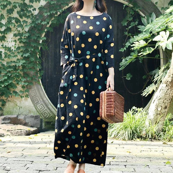 Diy O Neck Three Quarter Sleeve Cotton Linen Clothes For Women Fine Work Outfits Black Dotted Maxi Dress Summer ( Limited Stock) Comfortable Flowy Maxi Dress Diy O Neck Three Quarter Sleeve Cotton Linen Clothes For Women Fine Work Outfits Black Dotted Maxi Dress Summer ( Limited Stock) Comfortable Flowy Maxi Dress
