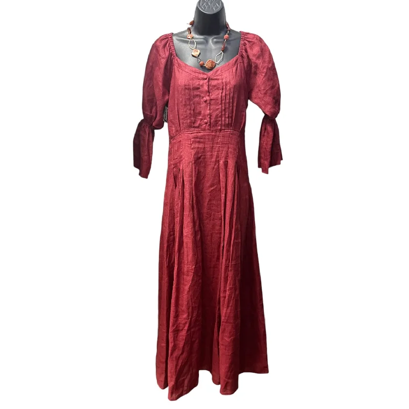 Linen Victorian Midi Dress By Rose & Linen In Red, Size: M Trendy Long Sleeve Midi Dress Linen Victorian Midi Dress By Rose & Linen In Red, Size: M Trendy Long Sleeve Midi Dress