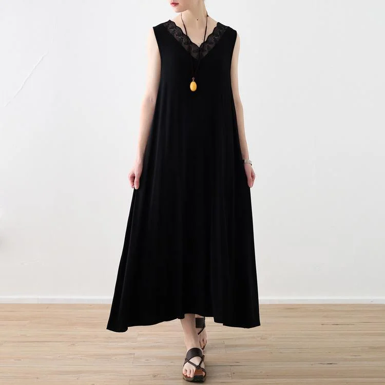 Elegant black natural cotton dress oversized v neck cotton gown Elegant sleeveless maxi dresses Chic Button-Up Maxi Dress Elegant black natural cotton dress oversized v neck cotton gown Elegant sleeveless maxi dresses Chic Button-Up Maxi Dress