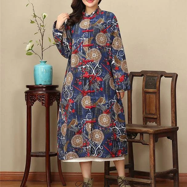 Elegant floral long casual stand collar gown women Chinese Button pockets maxi dresses Comfortable Ruffle Maxi Dress Elegant floral long casual stand collar gown women Chinese Button pockets maxi dresses Comfortable Ruffle Maxi Dress