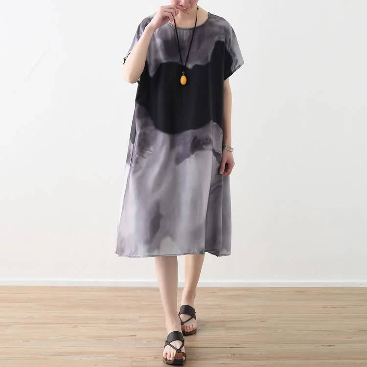 Elegant gray natural chiffon dress Loose fitting prints o neck chiffon maxi dress women short sleeve dresses Trendy Maxi Dress with Straps Elegant gray natural chiffon dress Loose fitting prints o neck chiffon maxi dress women short sleeve dresses Trendy Maxi Dress with Straps