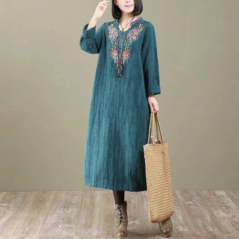 Elegant green cotton maxi dress casual embroidery cotton clothing dresses New patchwork o neck cotton caftans Trendy Fit-and-Flare Maxi Dress Elegant green cotton maxi dress casual embroidery cotton clothing dresses New patchwork o neck cotton caftans Trendy Fit-and-Flare Maxi Dress