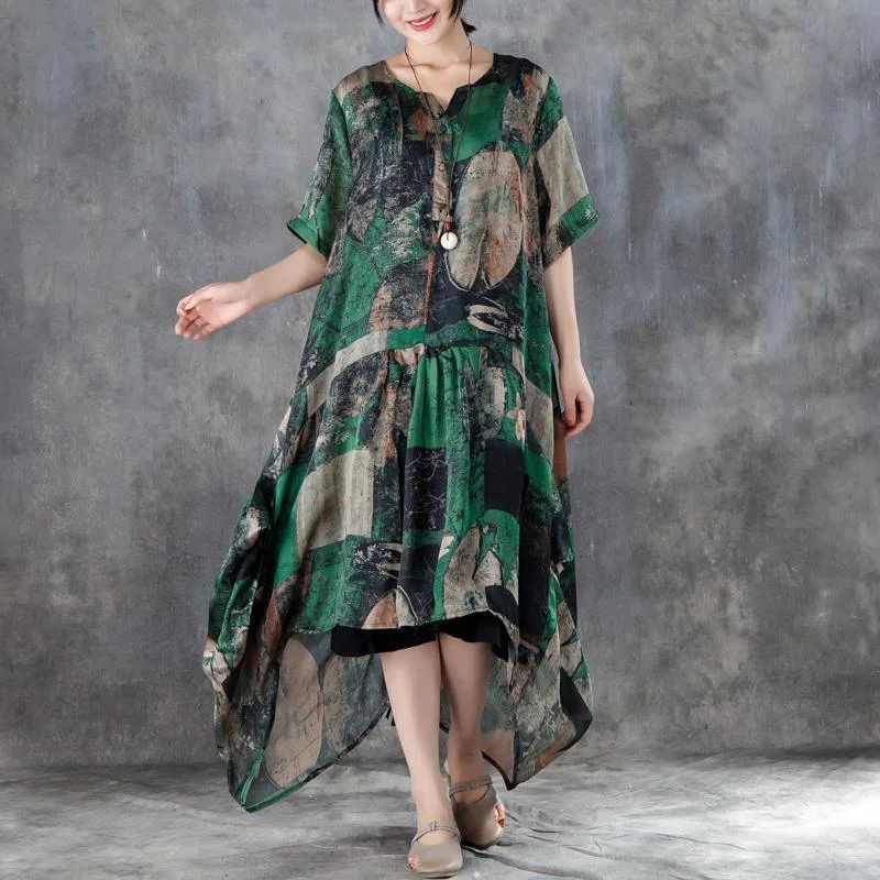 Elegant linen blended maxi dress stylish Women Short Sleeve Irregular Retro Printed Dress Elegant Maxi Dress with Belt Elegant linen blended maxi dress stylish Women Short Sleeve Irregular Retro Printed Dress Elegant Maxi Dress with Belt
