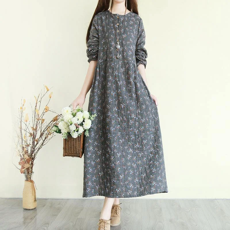 Elegant o neck Button Down cotton quilting clothes Metropolitan Museum Catwalk gray floral Maxi Dress Comfortable Bohemian Maxi Dress Elegant o neck Button Down cotton quilting clothes Metropolitan Museum Catwalk gray floral Maxi Dress Comfortable Bohemian Maxi Dress