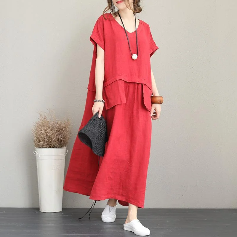 Elegant red linen oversized v neck short sleeve casual pockets baggy dresses maxi dresses Chic Off-Shoulder Maxi Dress Elegant red linen oversized v neck short sleeve casual pockets baggy dresses maxi dresses Chic Off-Shoulder Maxi Dress