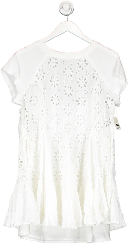 Free People White Sadler Broderie Lined Mini Dress UK S Stylish Short Sleeve Mini Dress