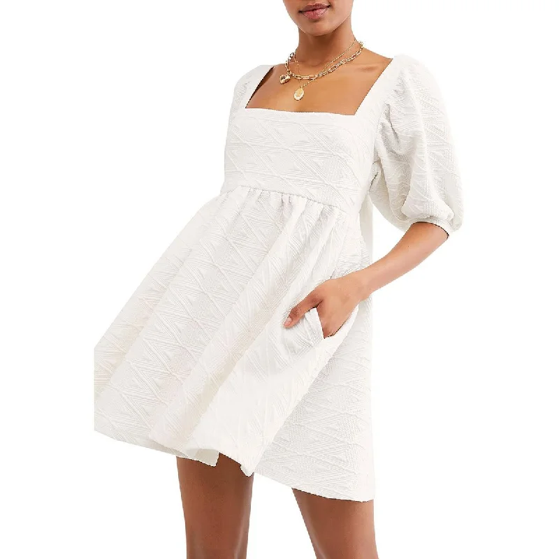 Free People Womens Daytime Short Mini Dress Chic Puff Sleeve Mini Dress