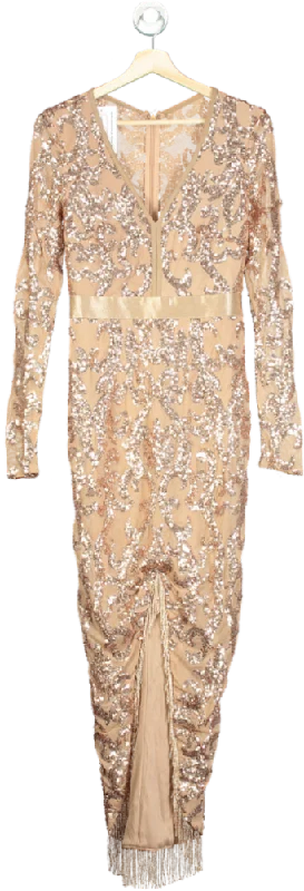 Goddiva Nude Sequin Embellished Maxi Dress UK 8 Elegant Boho Maxi Dress