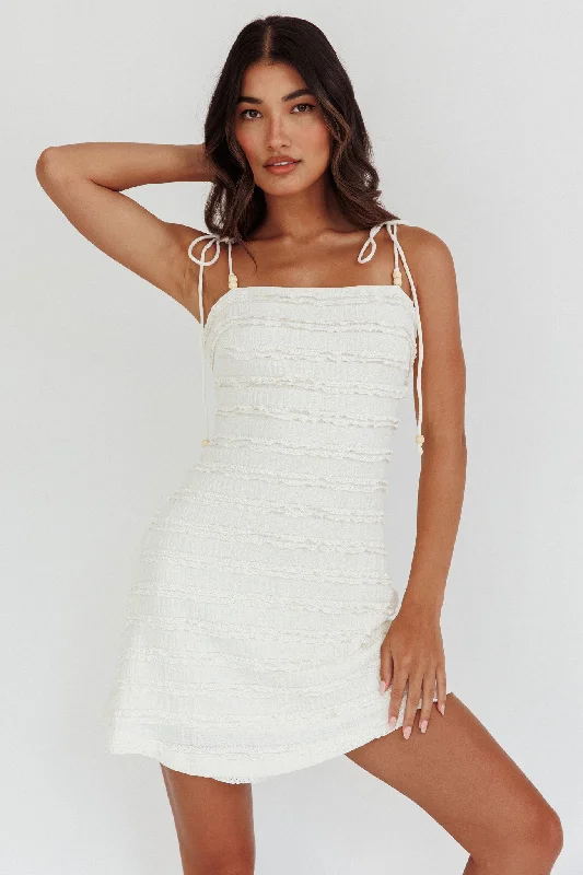 Gracey Frill Tied Shoulder Mini Dress Cream Comfortable Shift Mini Dress