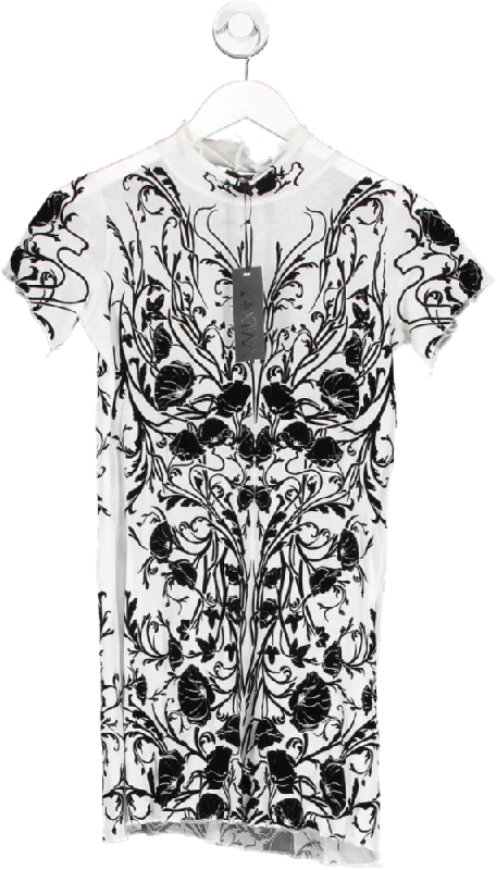 House of Widow White Floral Print Mini Dress UK M Trendy Lace Mini Dress