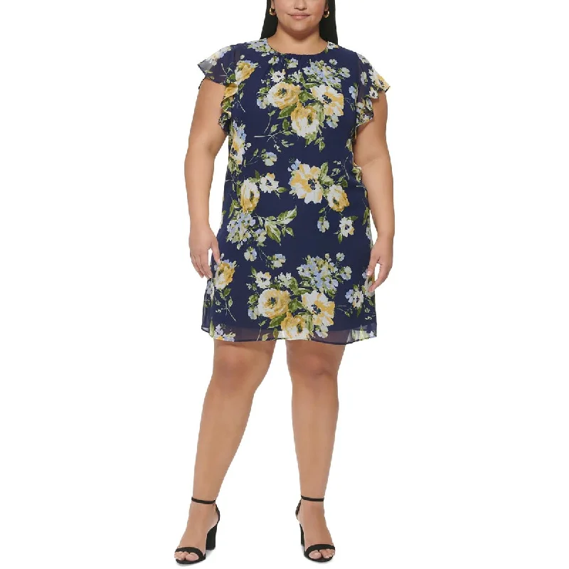 Jessica Howard Womens Plus Floral Print Knee-Length Mini Dress Trendy Tulle Mini Dress