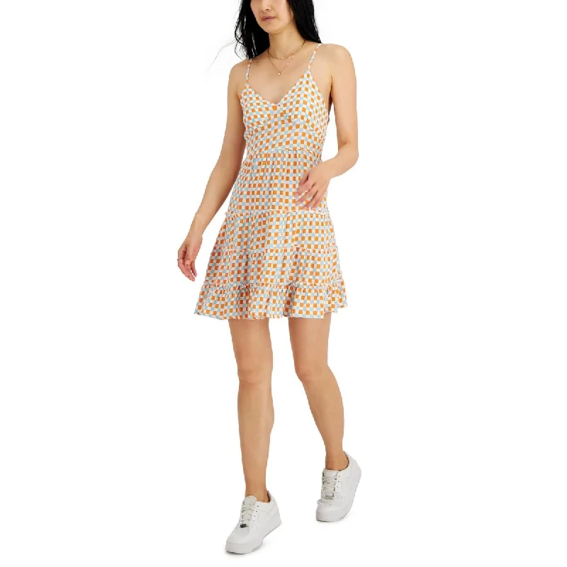 Just Polly Womens Juniors V-Neck Short Mini Dress Stylish Button-Down Mini Dress