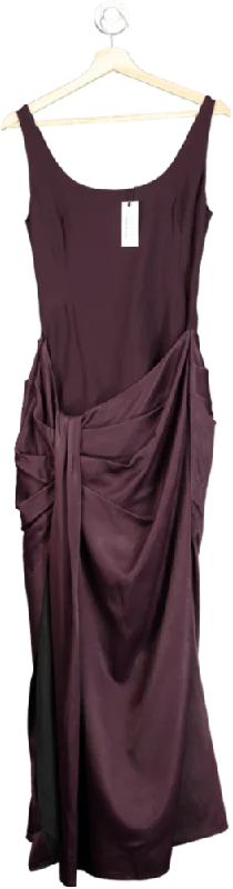 Karen Millen Aubergine Tailored Satin Waist Drape Corset Maxi Dress UK 6 Stylish Maxi Dress with Pleats Karen Millen Aubergine Tailored Satin Waist Drape Corset Maxi Dress UK 6 Stylish Maxi Dress with Pleats