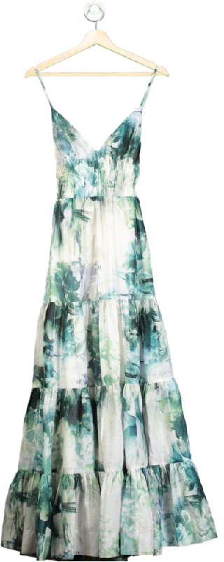 Karen Millen Blue Watercolour Cotton Plunge Strappy Woven Maxi Dress UK 8 Fashionable Chiffon Tiered Maxi Dress Karen Millen Blue Watercolour Cotton Plunge Strappy Woven Maxi Dress UK 8 Fashionable Chiffon Tiered Maxi Dress