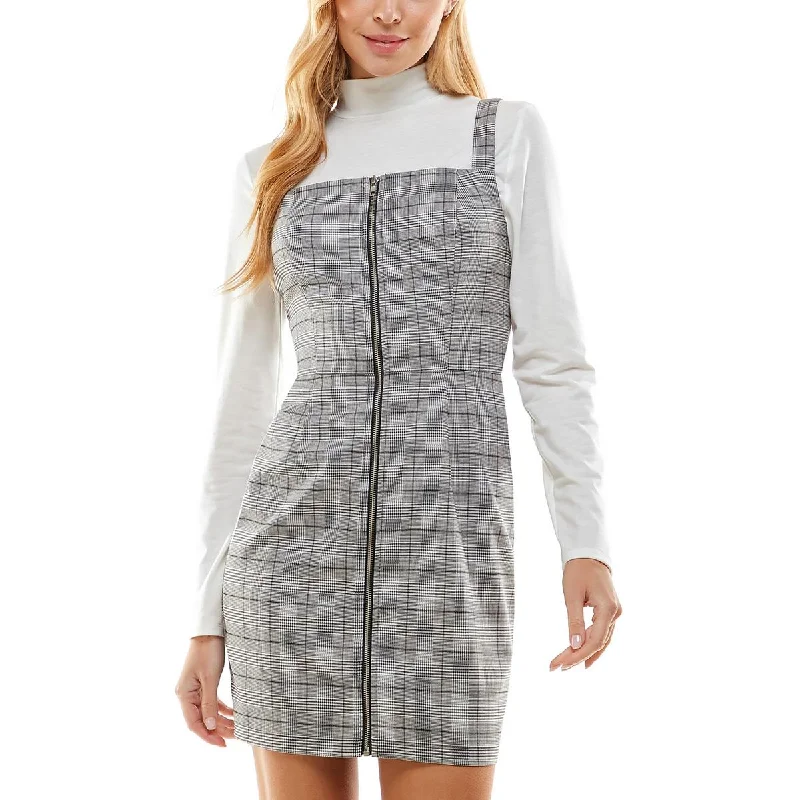 Kingston Grey Womens Juniors 2PC Plaid Mini Dress Cozy Satin Mini Dress