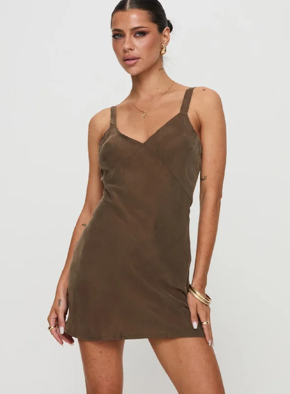 Laurette Mini Dress Brown Fashionable Button-Front Mini Dress