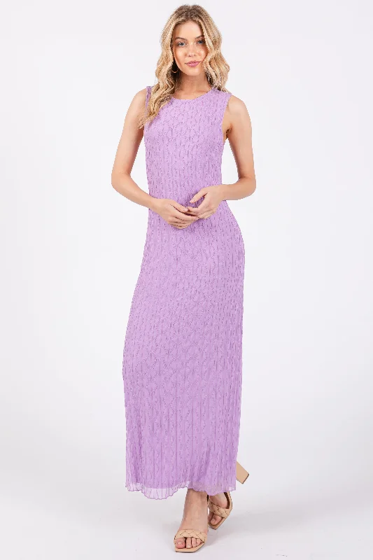 Lavender Mesh Overlay Midi Dress Comfortable Denim Midi Dress