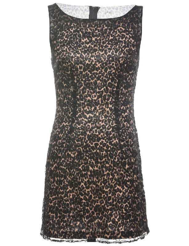 Leopard Print 1990s Lace Mini Dress - XS Stylish Ribbed Mini Dress