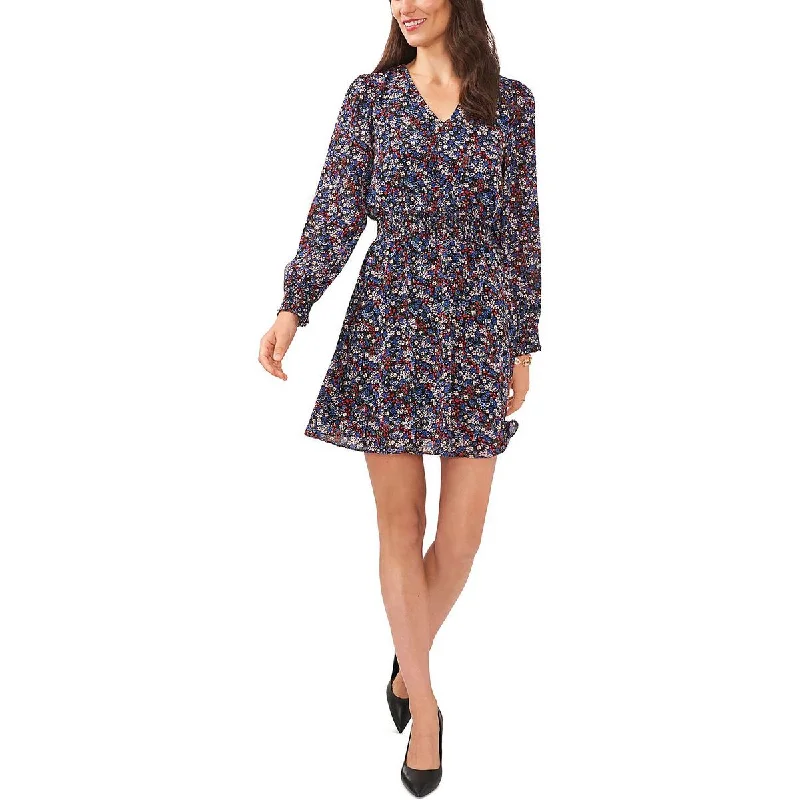 MSK Womens Petites Floral Short Mini Dress Cozy Cowl Neck Mini Dress