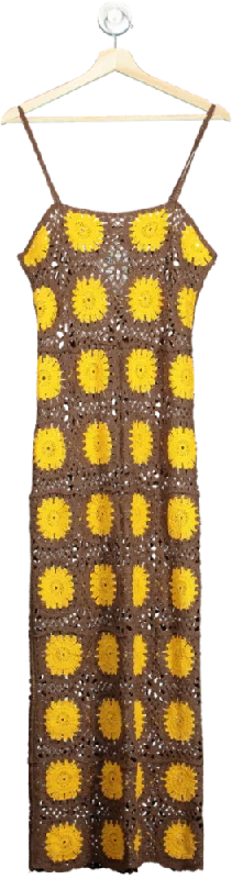 NA-KD Brown/Yellow Crochet Knitted Thin Strap Maxi Dress UK S/M Elegant Maxi Dress with Slit NA-KD Brown/Yellow Crochet Knitted Thin Strap Maxi Dress UK S/M Elegant Maxi Dress with Slit