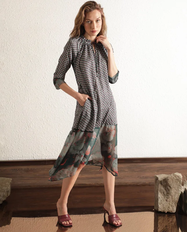 Rareism Women Nadia Multi Shirt Collar Half Sleeves Front Button Placket And Tie Up Midi Dress Cozy T-shirt Midi Dress Rareism Women Nadia Multi Shirt Collar Half Sleeves Front Button Placket And Tie Up Midi Dress Cozy T-shirt Midi Dress
