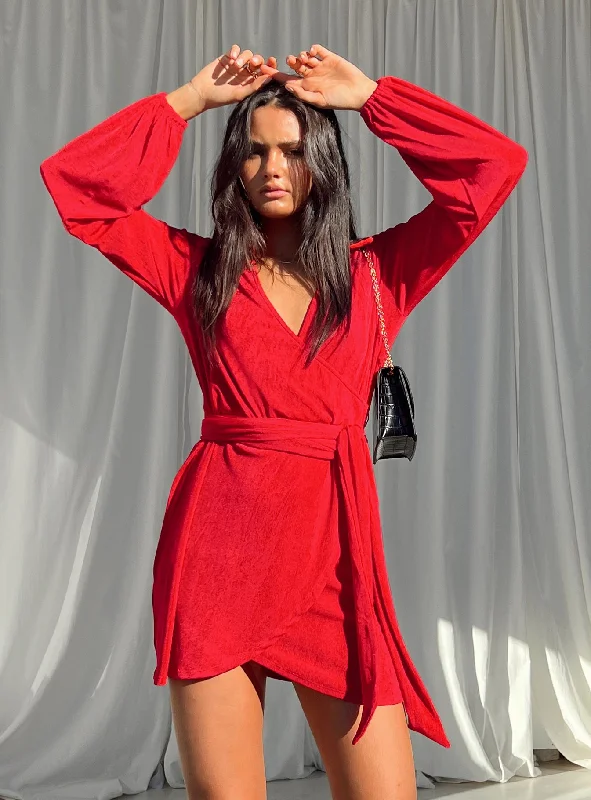 Party Time Mini Dress Red Fashionable Pleated Mini Dress