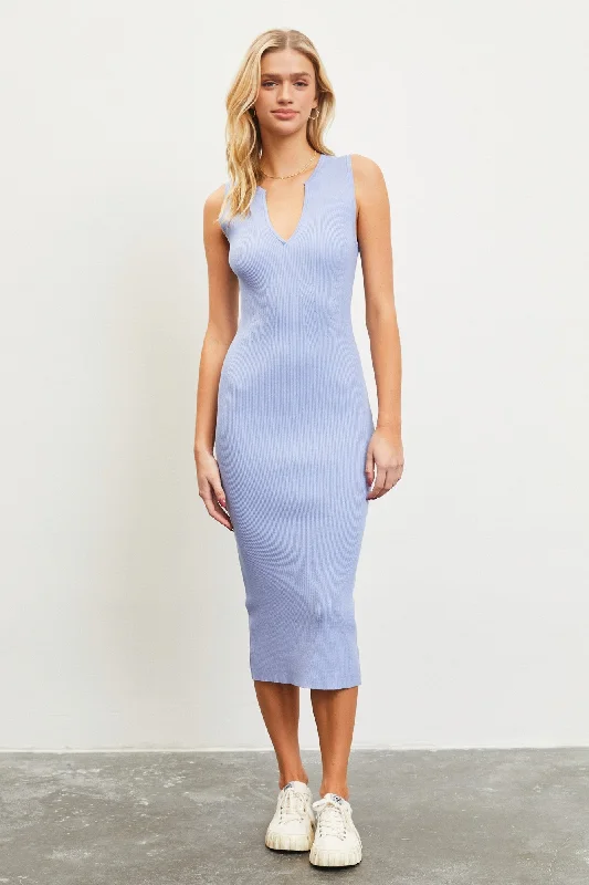 Periwinkle V-Neck Knit Midi Dress Elegant Satin Slip Midi Dress