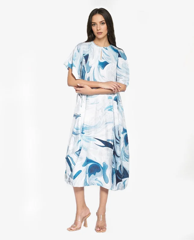 Rareism Women Pesto Light Blue 3/4Th Sleeve V-Neck Balloon Fit Abstract Print Midi Dress Cozy Ribbed Knit Midi Dress Rareism Women Pesto Light Blue 3/4Th Sleeve V-Neck Balloon Fit Abstract Print Midi Dress Cozy Ribbed Knit Midi Dress
