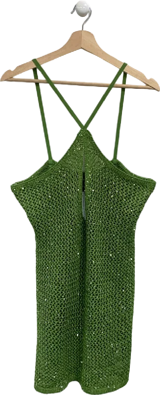 Pretty Little Thing Green Sequin Crochet Mini Dress UK L Cozy Knitted Mini Dress