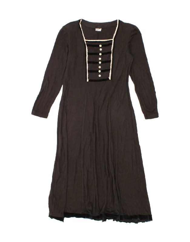 PRIMAVERA FIRENZE Womens Long Sleeve Maxi Dress IT 48 XL Black Striped Cozy Maxi Dress with Slit PRIMAVERA FIRENZE Womens Long Sleeve Maxi Dress IT 48 XL Black Striped Cozy Maxi Dress with Slit