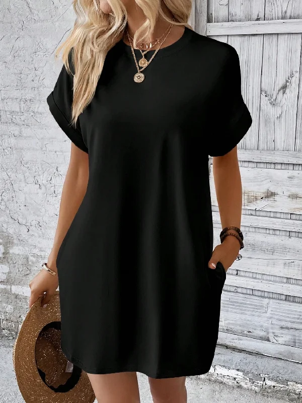 Round Neck Short Sleeve Mini Dress Fashionable Boho-Chic Mini Dress