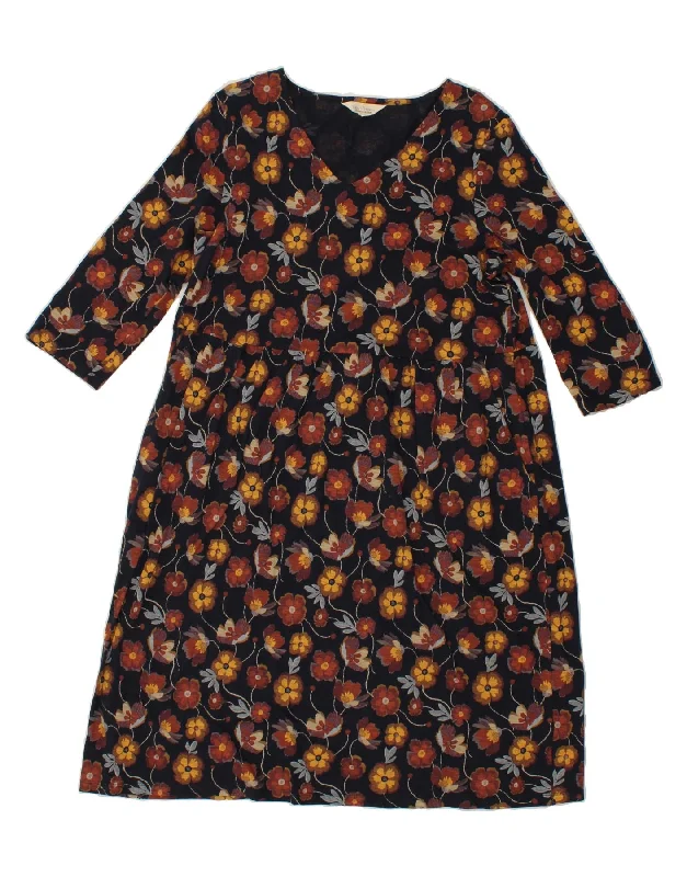SEASALT CORNWALL Womens 3/4 Sleeve Maxi Dress UK 16 Large Black Floral Trendy Floral Print Maxi Dress SEASALT CORNWALL Womens 3/4 Sleeve Maxi Dress UK 16 Large Black Floral Trendy Floral Print Maxi Dress
