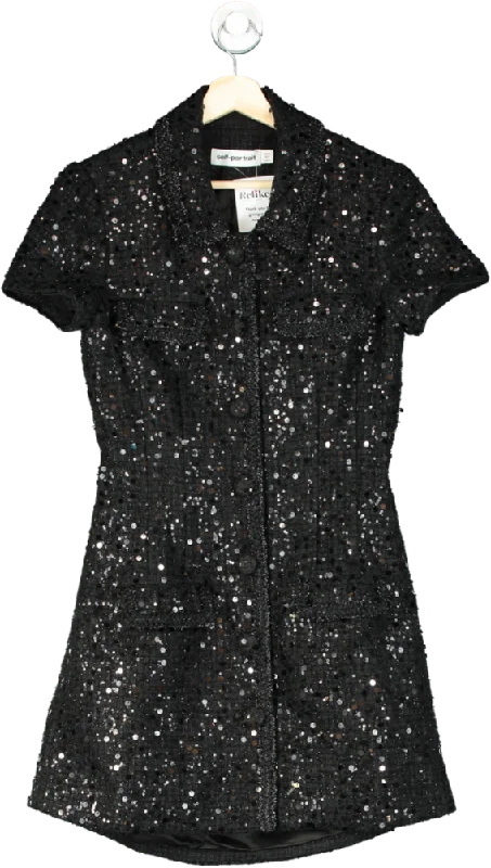 Self-Portrait Black Sequin Cutout Mini Dress UK 10 Casual Button-Up Mini Dress