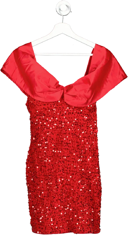 Red Sequin Mini Dress UK S Fashionable Button-Front Mini Dress