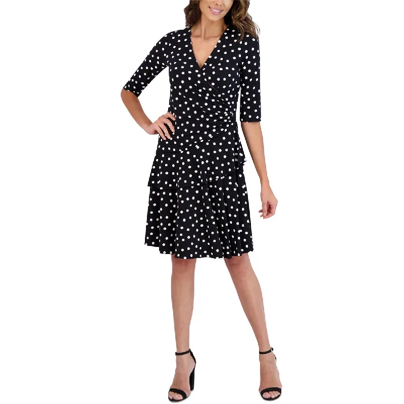 Signature By Robbie Bee Womens Plus Polka Dot Tiered Mini Dress Fashionable Off-Shoulder Mini Dress