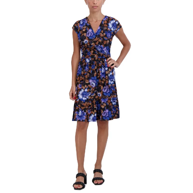 Signature By Robbie Bee Womens Petites Floral A-Line Mini Dress Chic Sleeveless Mini Dress