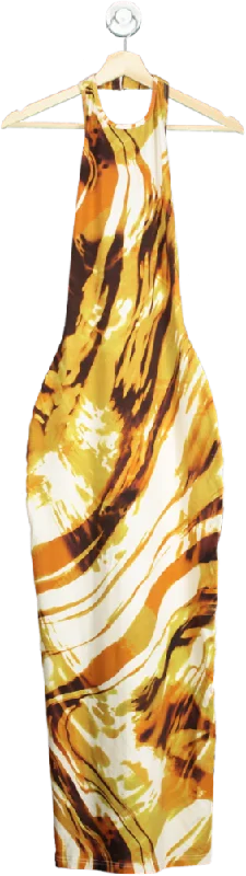 SLA The Label Brown Yellow Abstract Print Maxi Dress UK XS Trendy Printed Maxi Dress SLA The Label Brown Yellow Abstract Print Maxi Dress UK XS Trendy Printed Maxi Dress