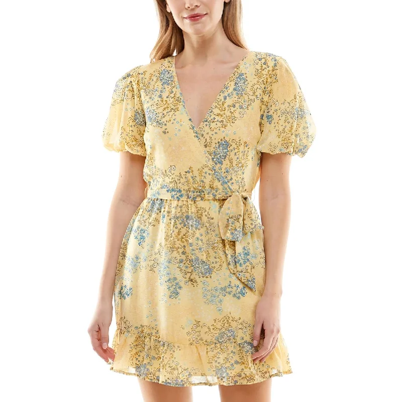 Speechless Womens Juniors Floral Print Chiffon Mini Dress Elegant Tulle Mini Dress