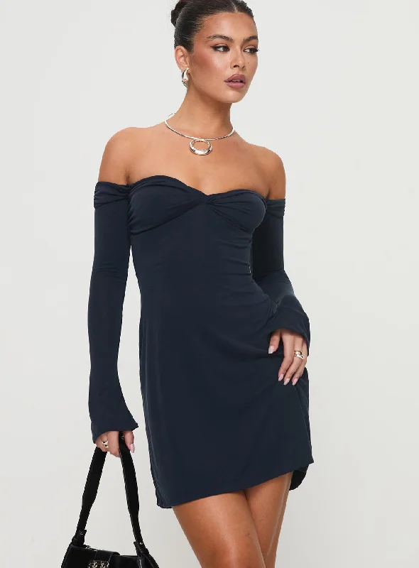 Suizie Off The Shoulder Mini Dress Navy Cozy Ruched Mini Dress