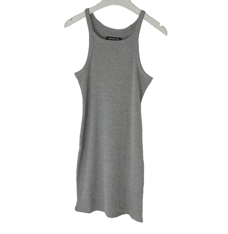 Urban Outfitters Grey Ribbed Mini Dress UK Size L Modern Satin Mini Dress